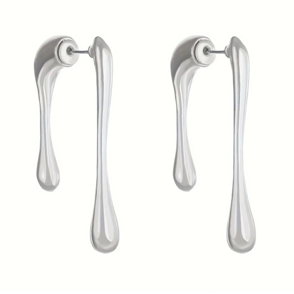 Silver Water Drop Design Stud Earrings